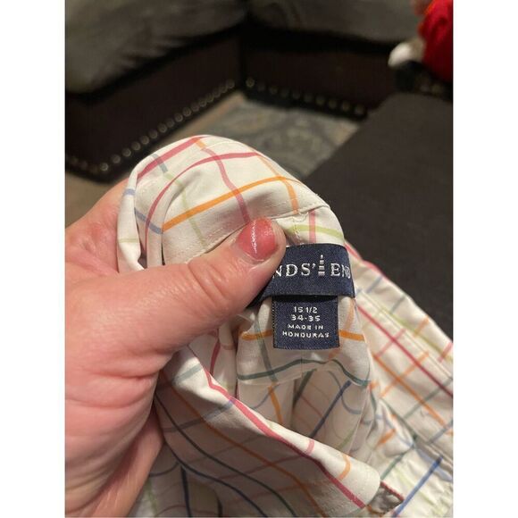 Lands End Mens Multicolor Tattersall Plaid Classic Button Down Shirt Size 34-35 - Picture 11 of 11